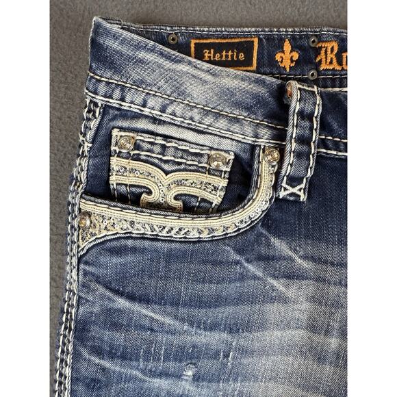 Rock Revival Hettie Crop Straight Stretch 29 Casual Blue Jeans Rhinestone - Picture 2 of 9